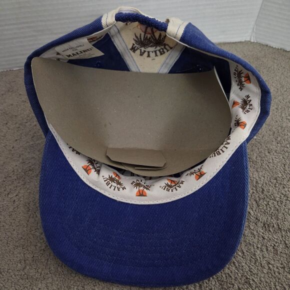 Vintage Malibu Caribbean Rum Liquor Advertising Hat Ball Cap Blue Stretch - Picture 10 of 10